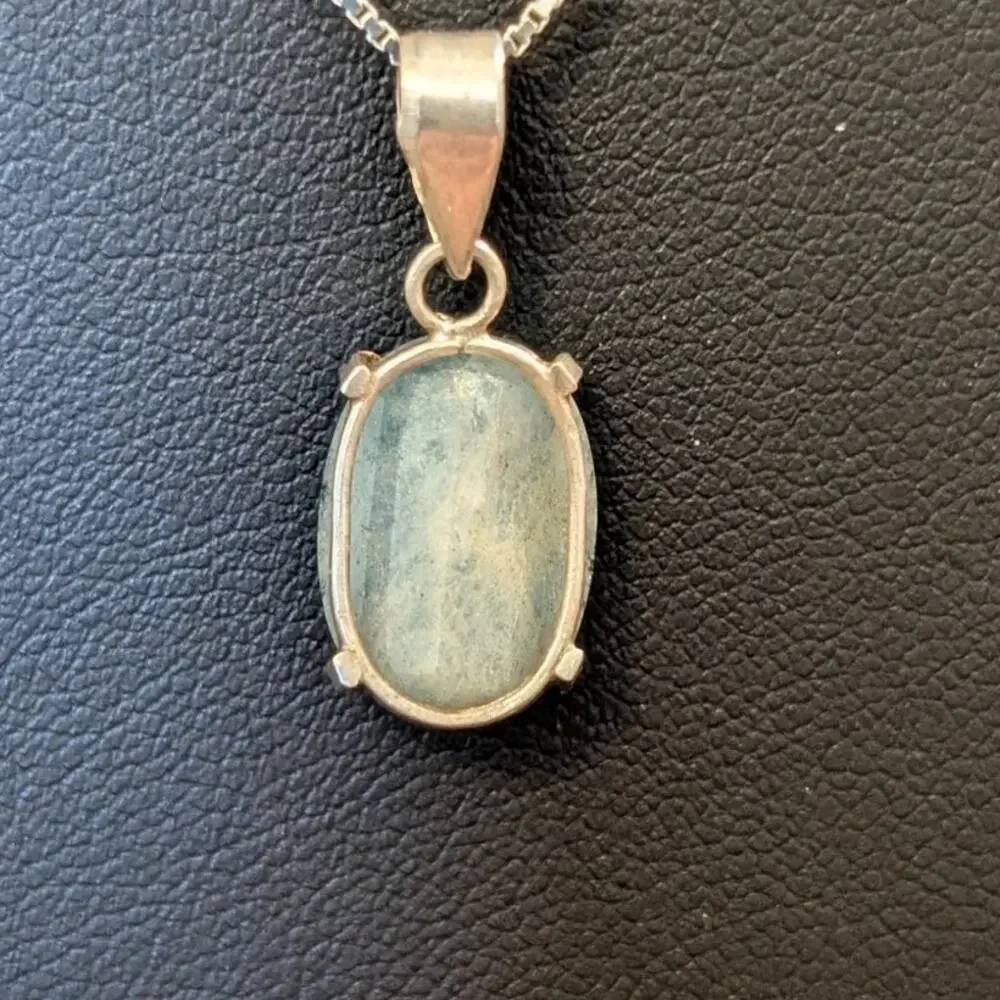 Vtg 925 Sterling Silver Natural Aquamarine March Birthstone Box Chain Necklace